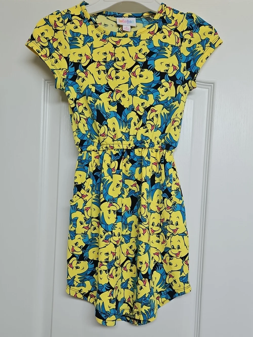 Disney Mermaid Flounder Fish Girls Dress Short Sleeve Size 6 Pockets Adorable